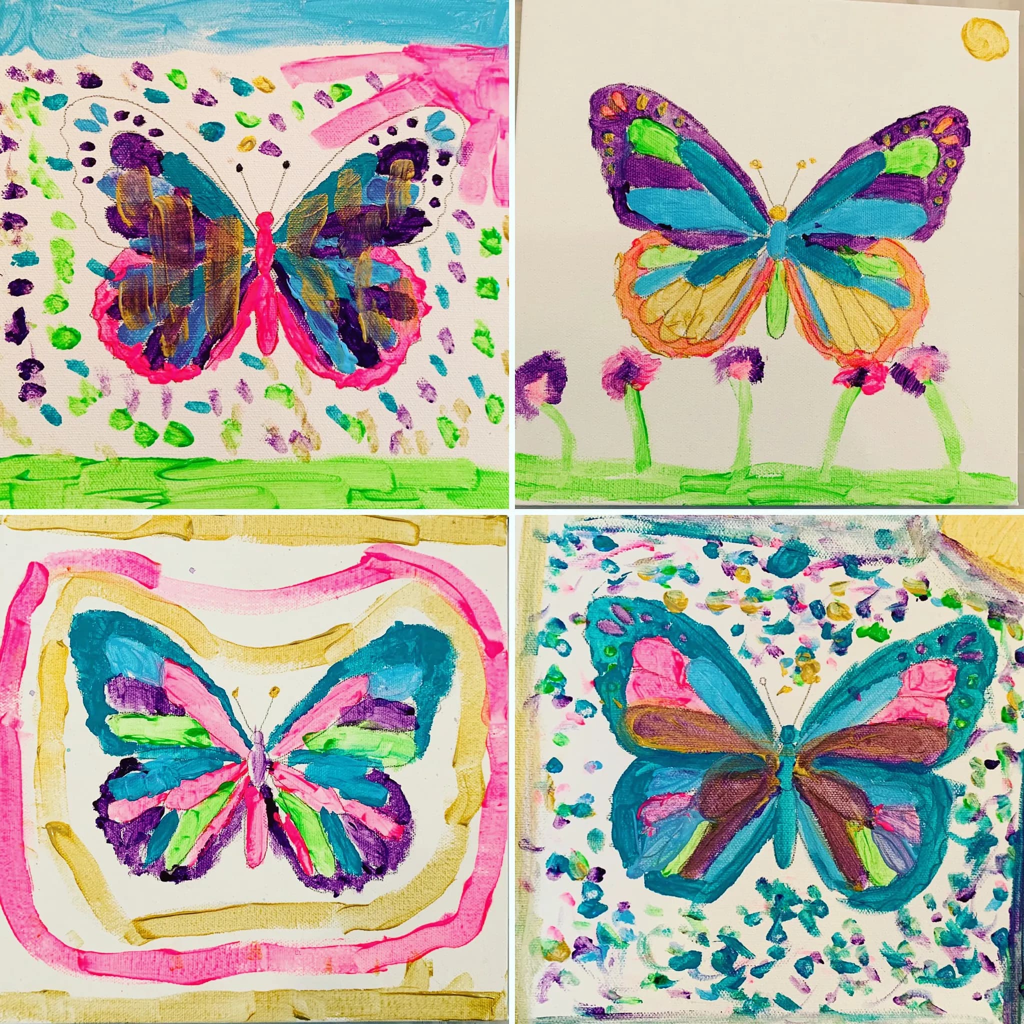 Butterfly canvas paintings made at a kids painting party for the Scottsdale, AZ provider directory